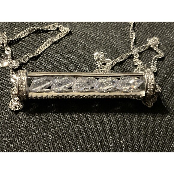 925 Floating Crystal Bar Necklace 16in - Picture 2 of 5